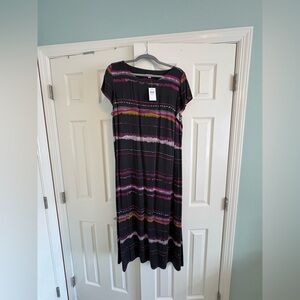 J. Jill Black Maxi Dress with Pink and Purple Stripes